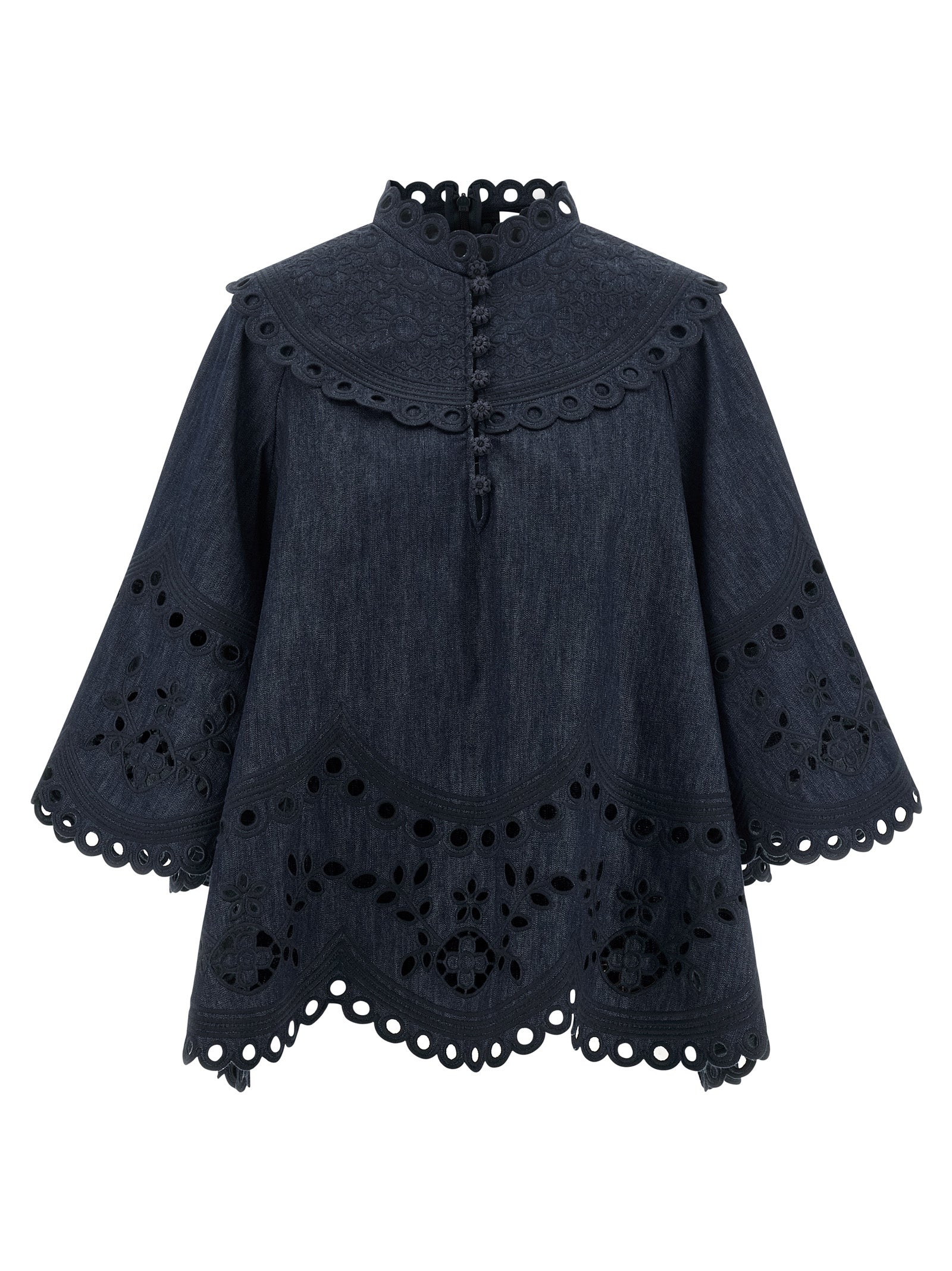 Embroidered Cotton Denim Blouse — Blue