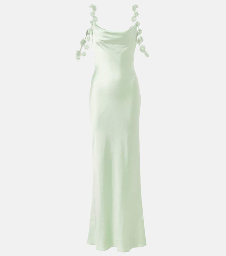 Self-Portrait Floral-appliqué satin gown