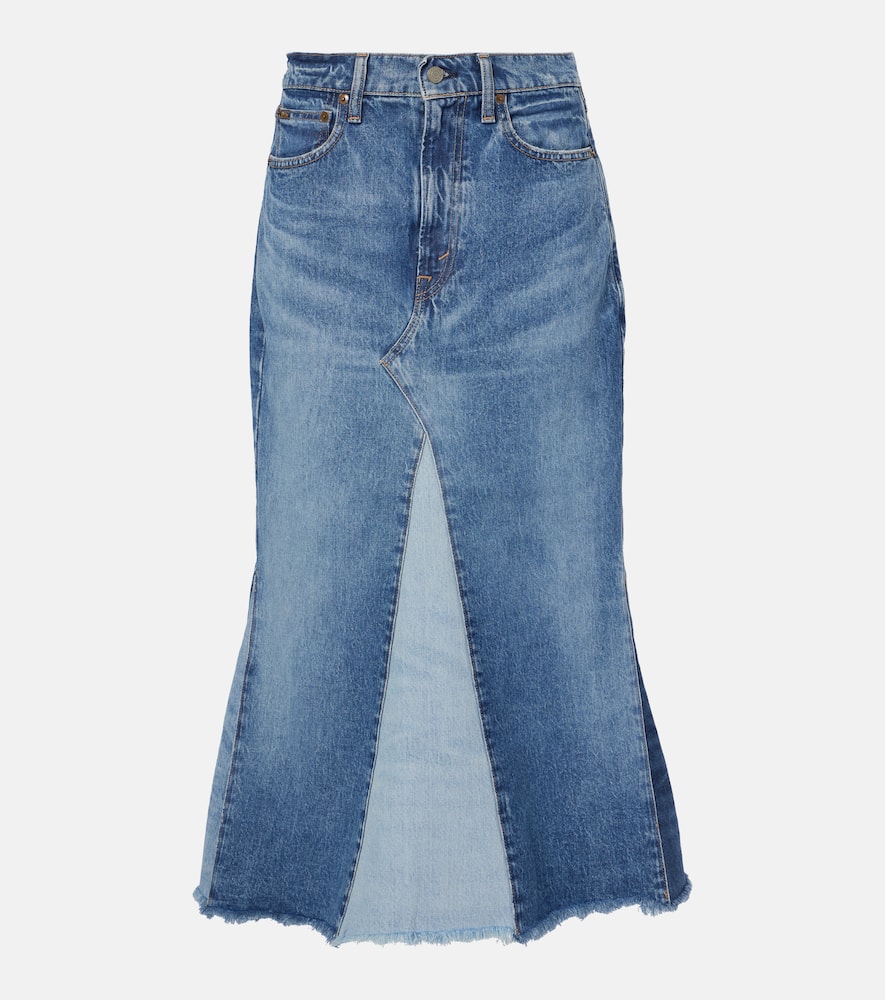 Deconstructed denim midi skirt
