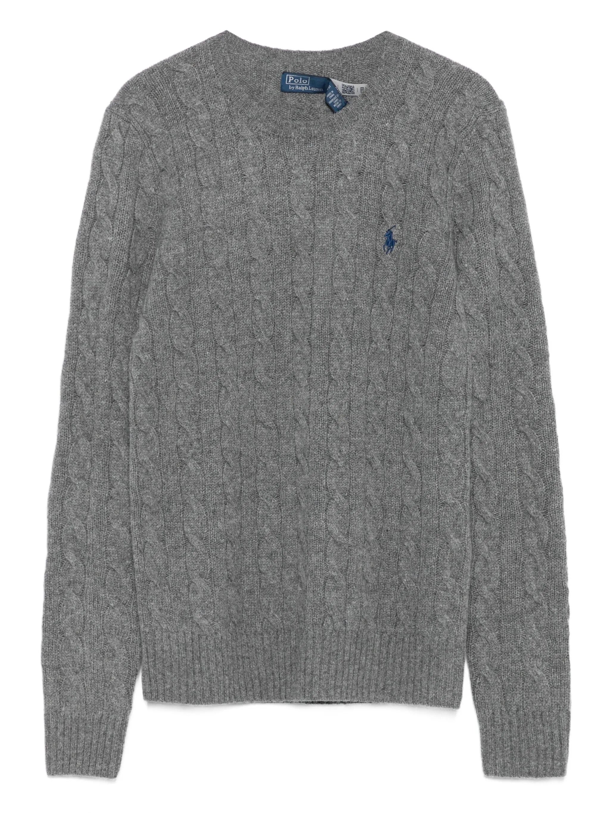 Rib-Knit Crewneck Sweater with Embroidered Pony, Long Sleeves, Size S