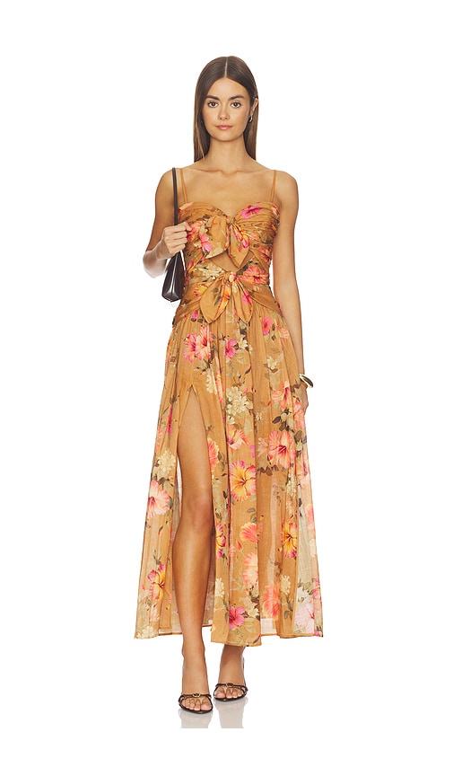 Zimmermann Mahon Tie Front Midi Dress in Tan. 4/XL. Also