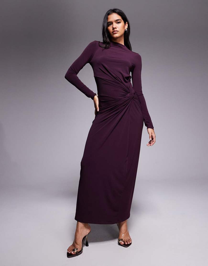 Exclusive high neck maxi dress in deep fig-Purple