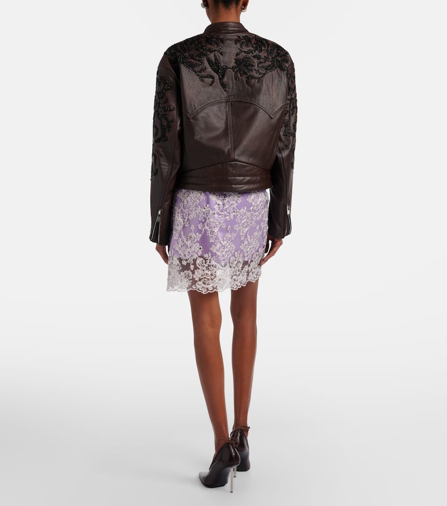 Embellished lace miniskirt
