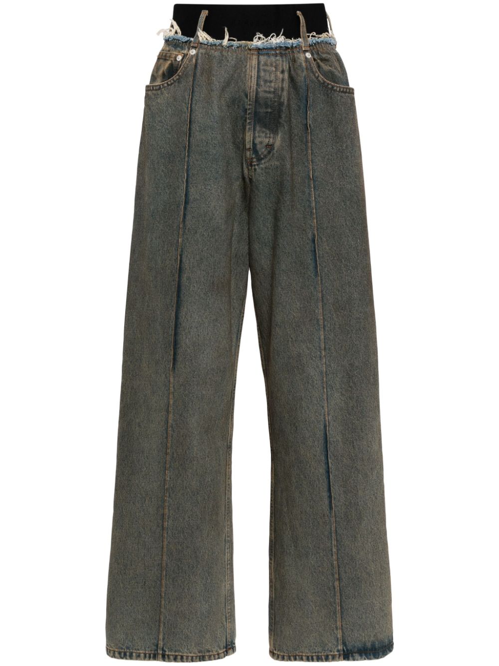 Frayed-detailing cotton jeans - Blue