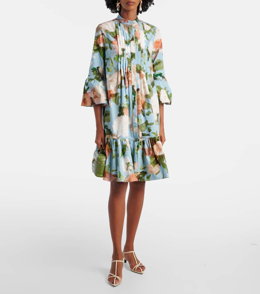 Floral gathered cotton poplin minidress