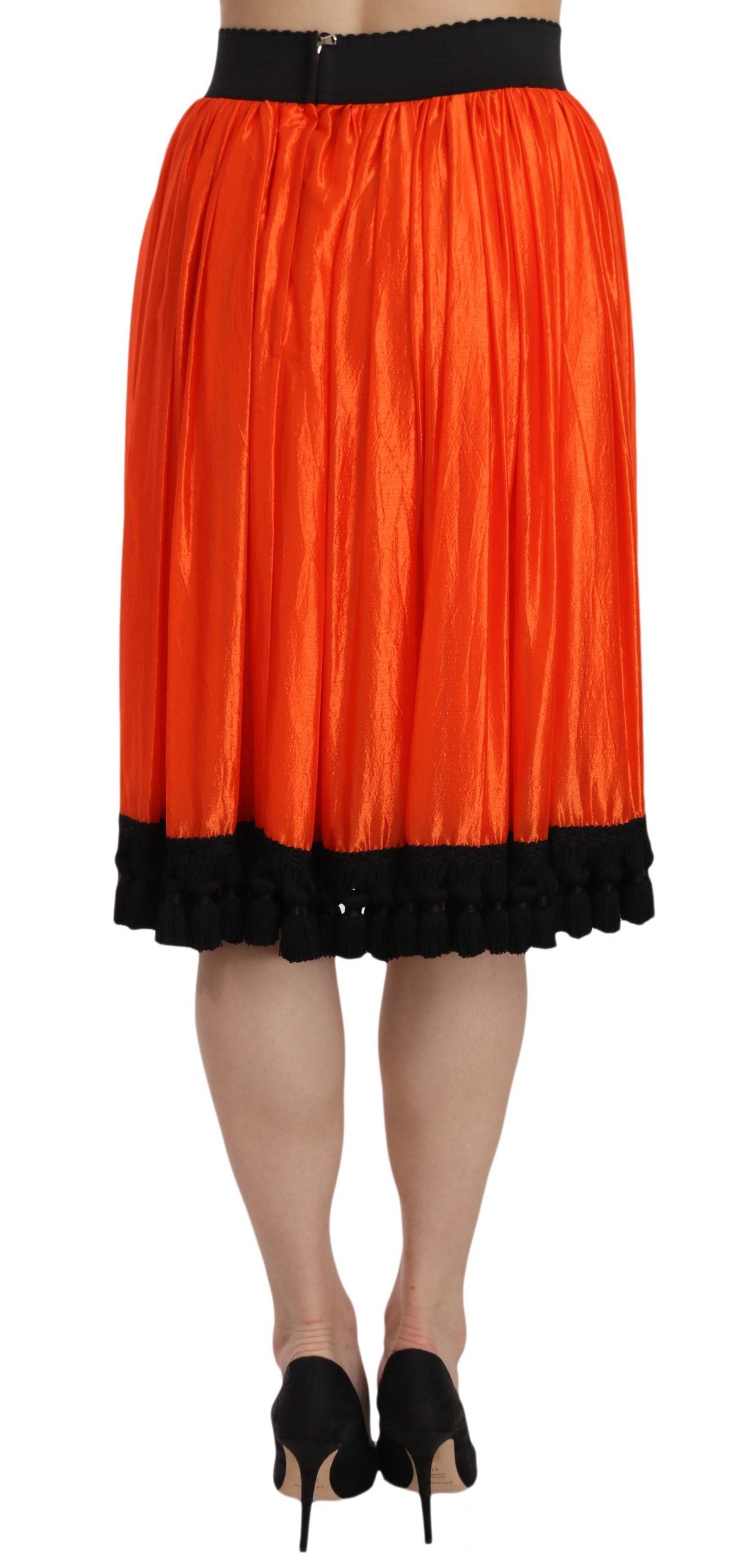 Pleated Nylon Silk Skirt — Orange