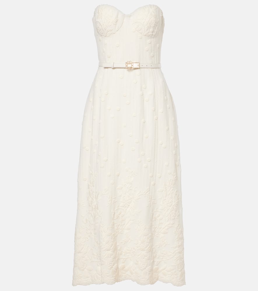 Embroidered cady midi dress