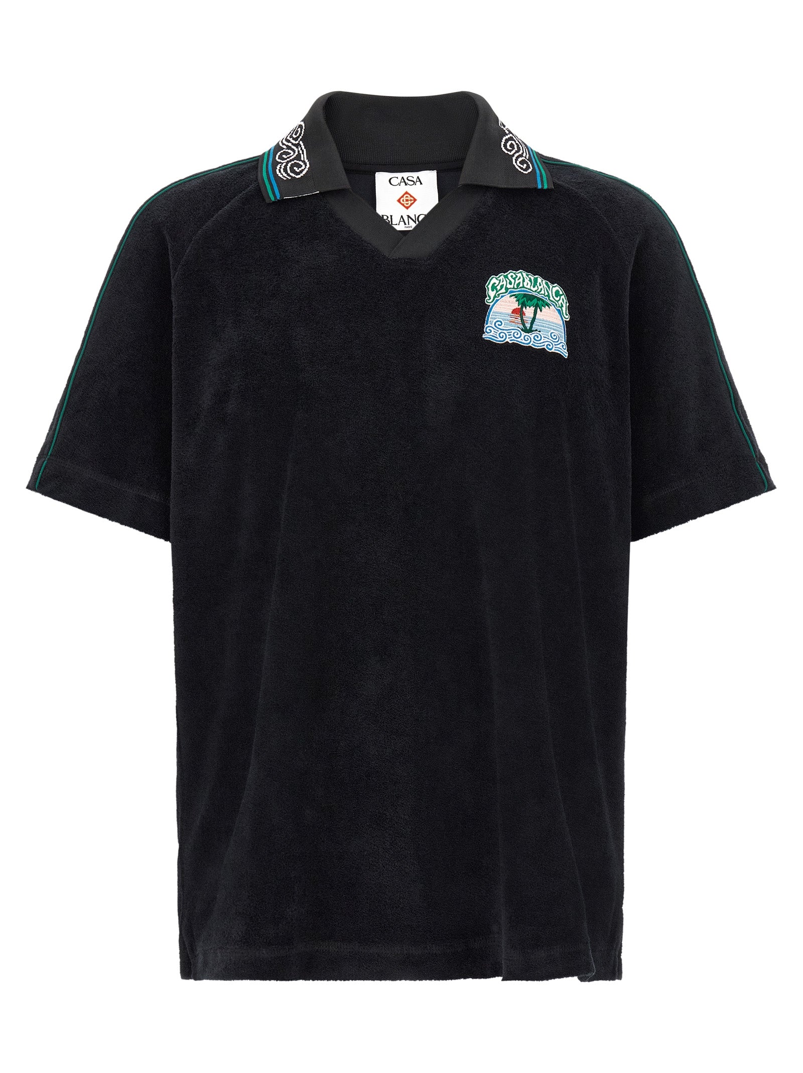 Towelling Cotton Polo Shirt — Black