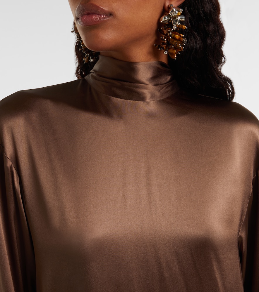 Turtleneck silk-blend satin midi dress