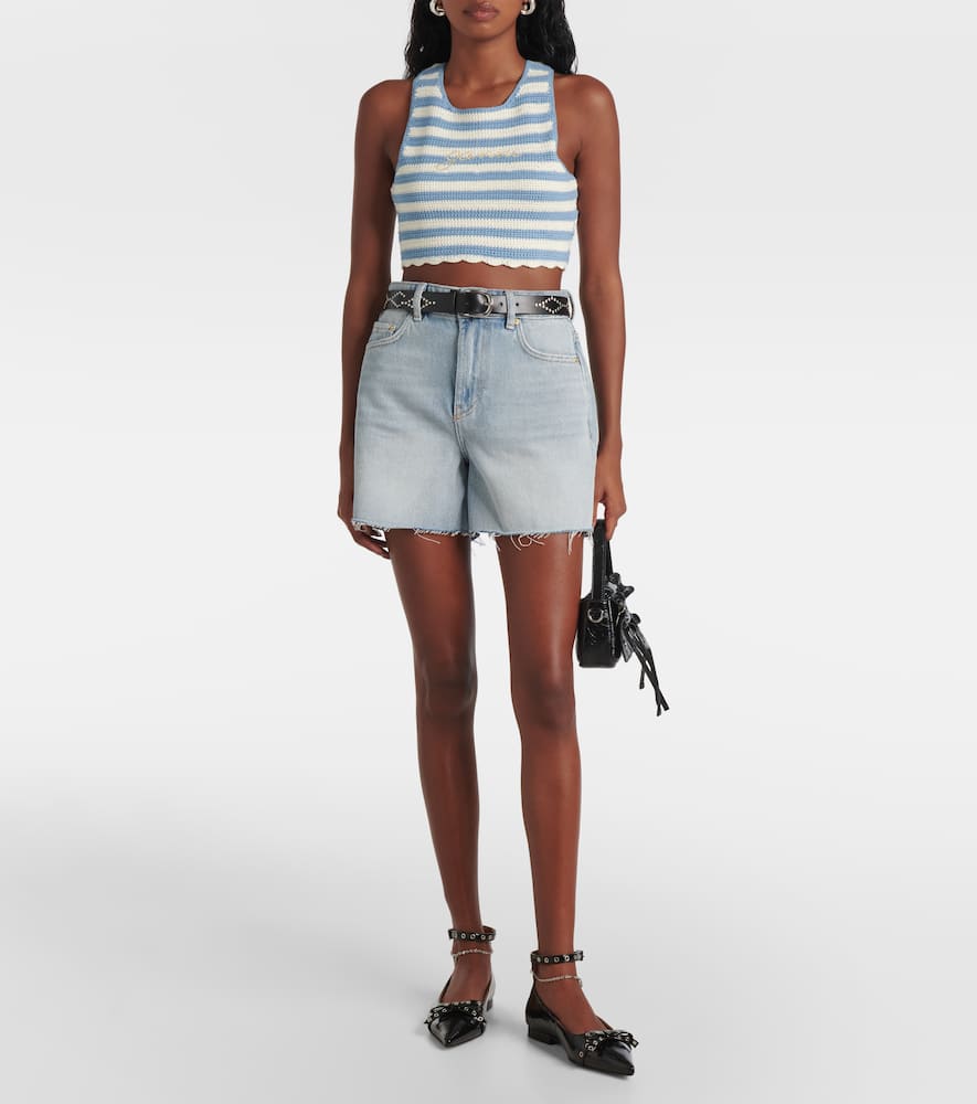 Ganni Striped cotton crochet crop top