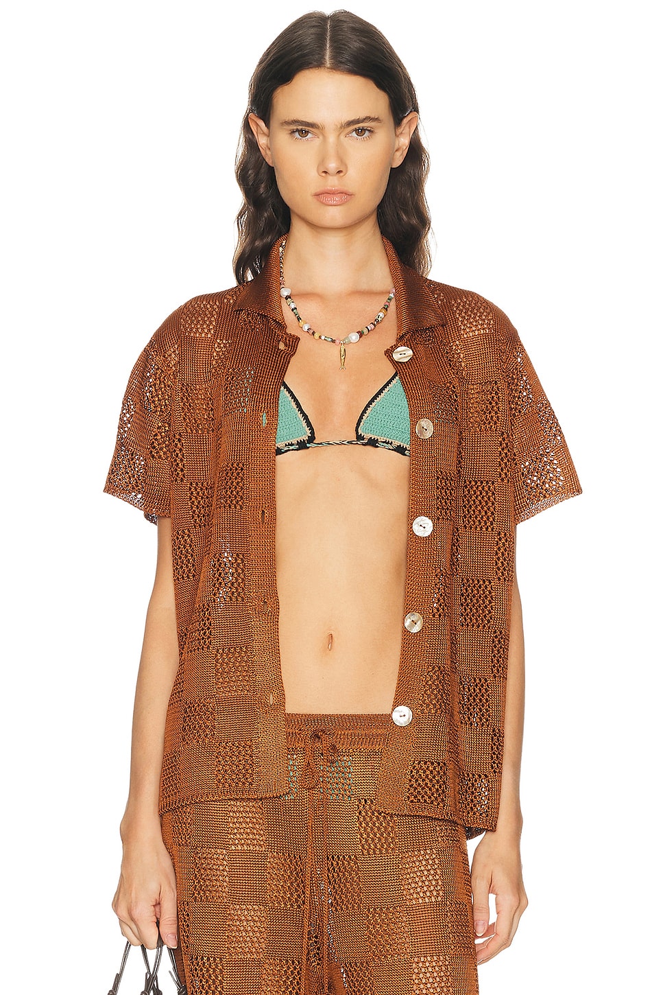 Calle Del Mar Checkers Short Sleeve Shirt in Suede - Brown. L also in M