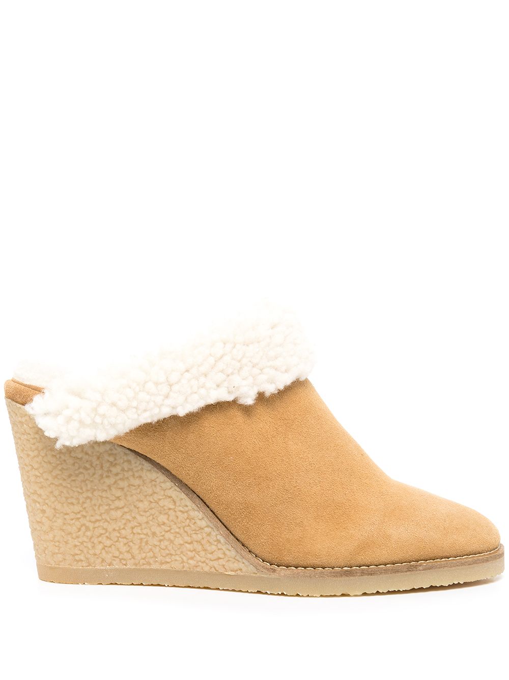 Shearling wedge mules - Brown