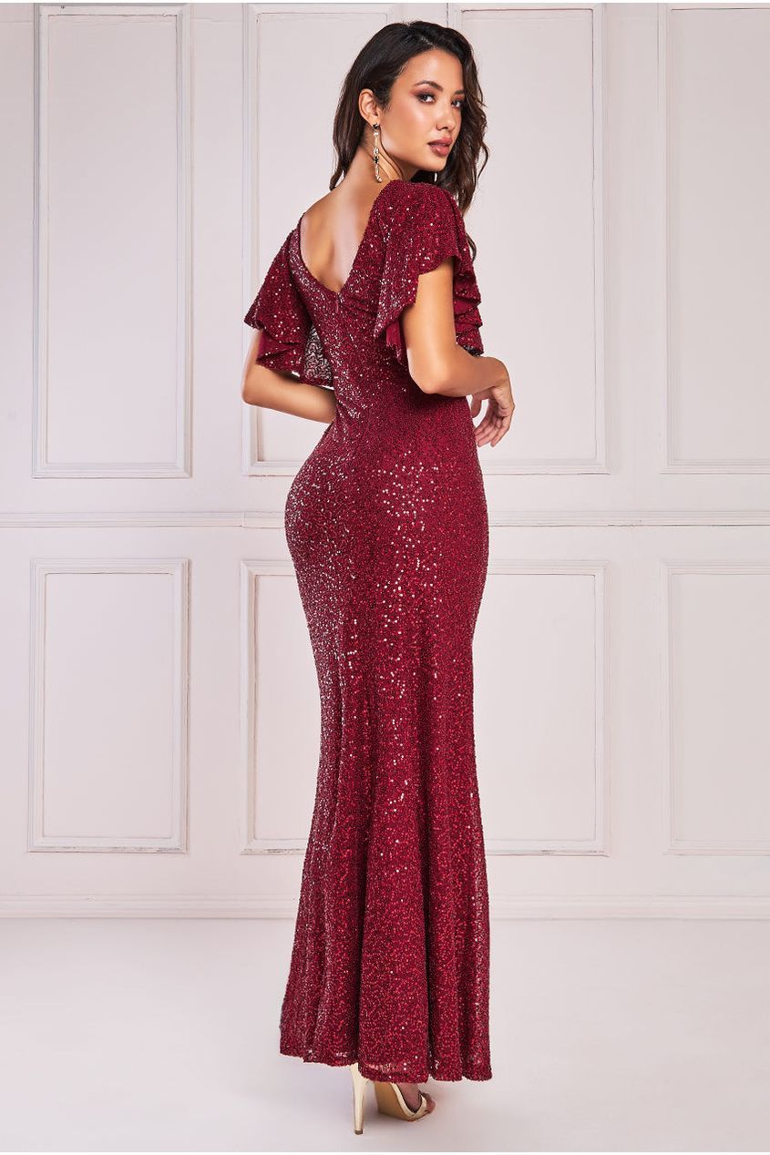 Sequin Flutter Sleeve Maxi