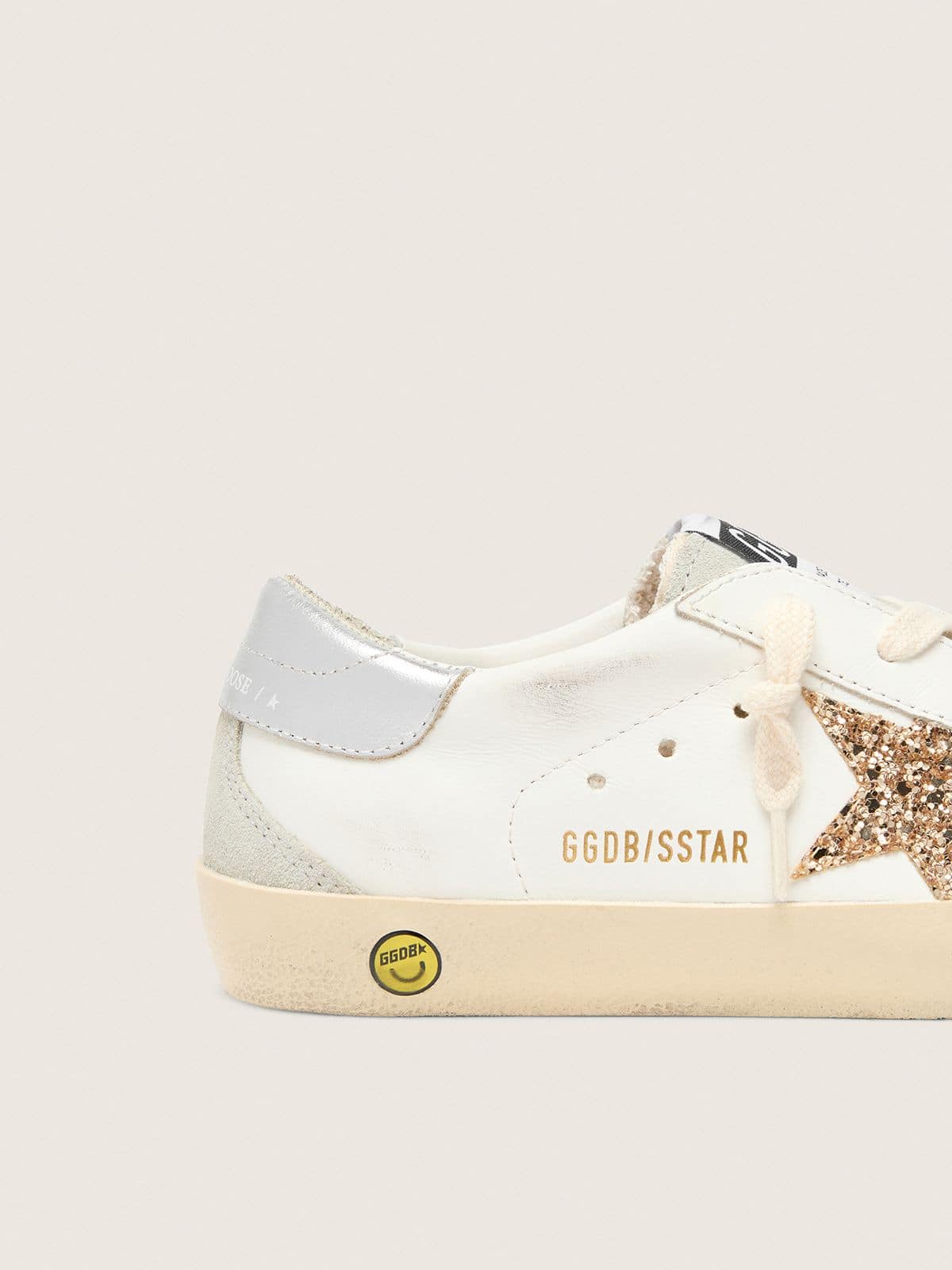 Golden Goose - Junior Super-star With Gold Glitter Star And Silver Metallic Leather Heel Tab