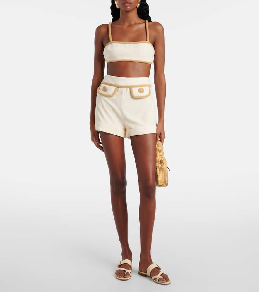 Colorblocked cotton-blend terry shorts