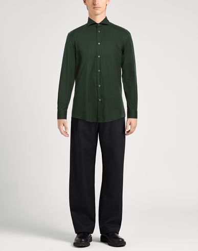 Man Shirt Dark green Size 15 ¾ Cotton, Elastane