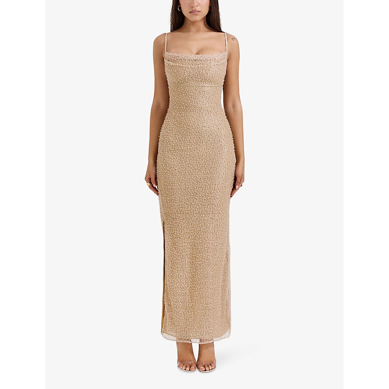 Womens Seapearl Calla Bead-embellished Mesh and Satin Maxi Dress 