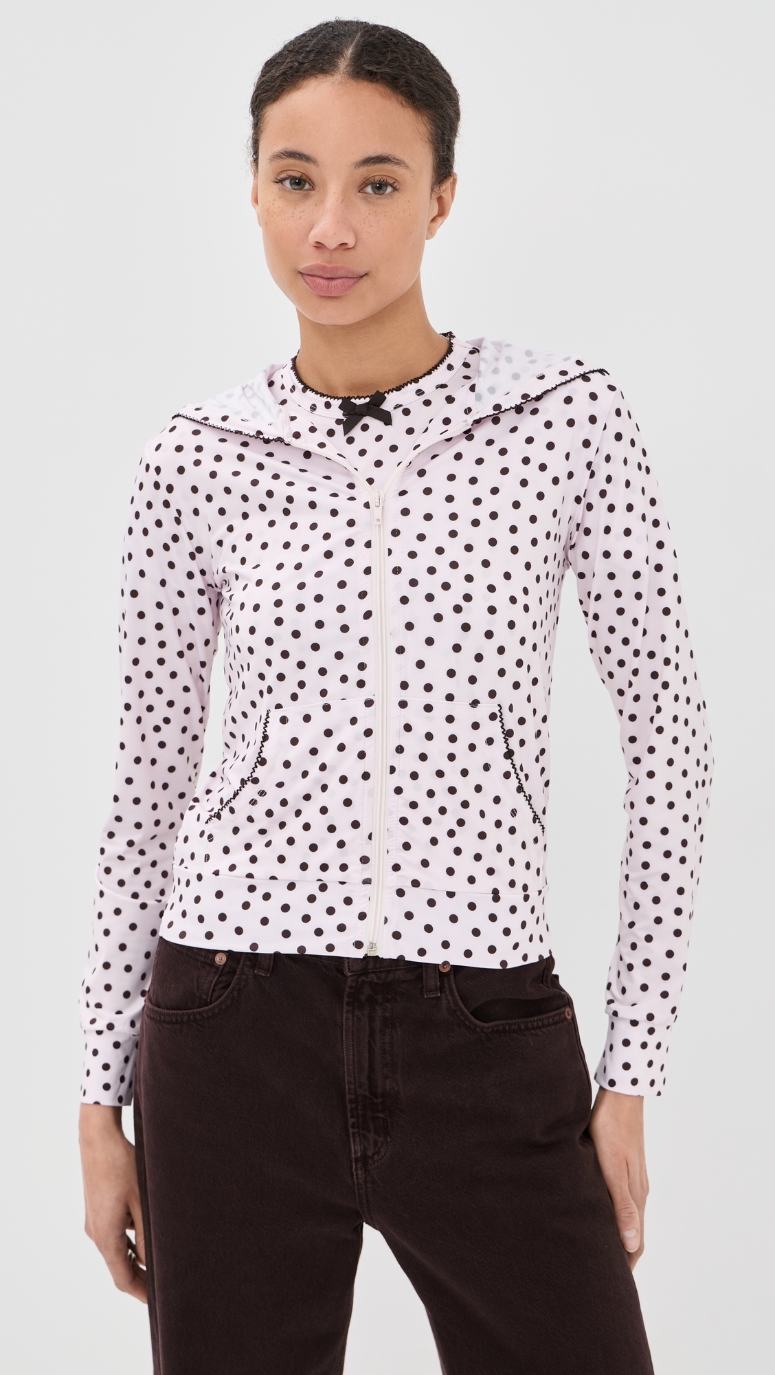 Hoodie Pink/Brown Dots