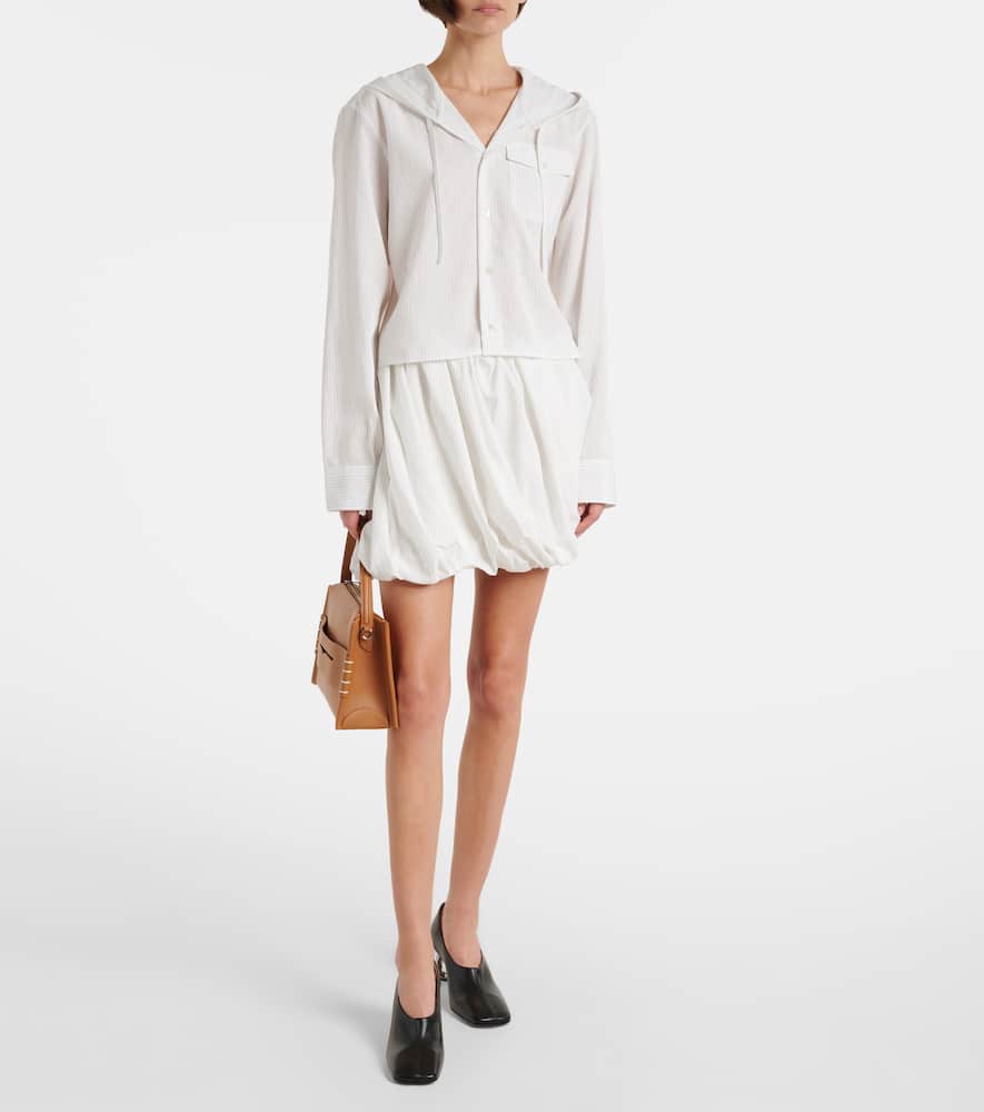 Pinstripe cropped hooded shirt