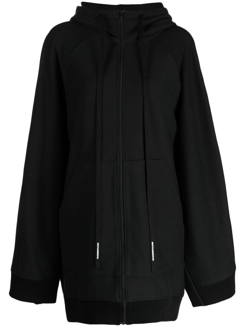 Longline zip-up cotton hoodie - Black