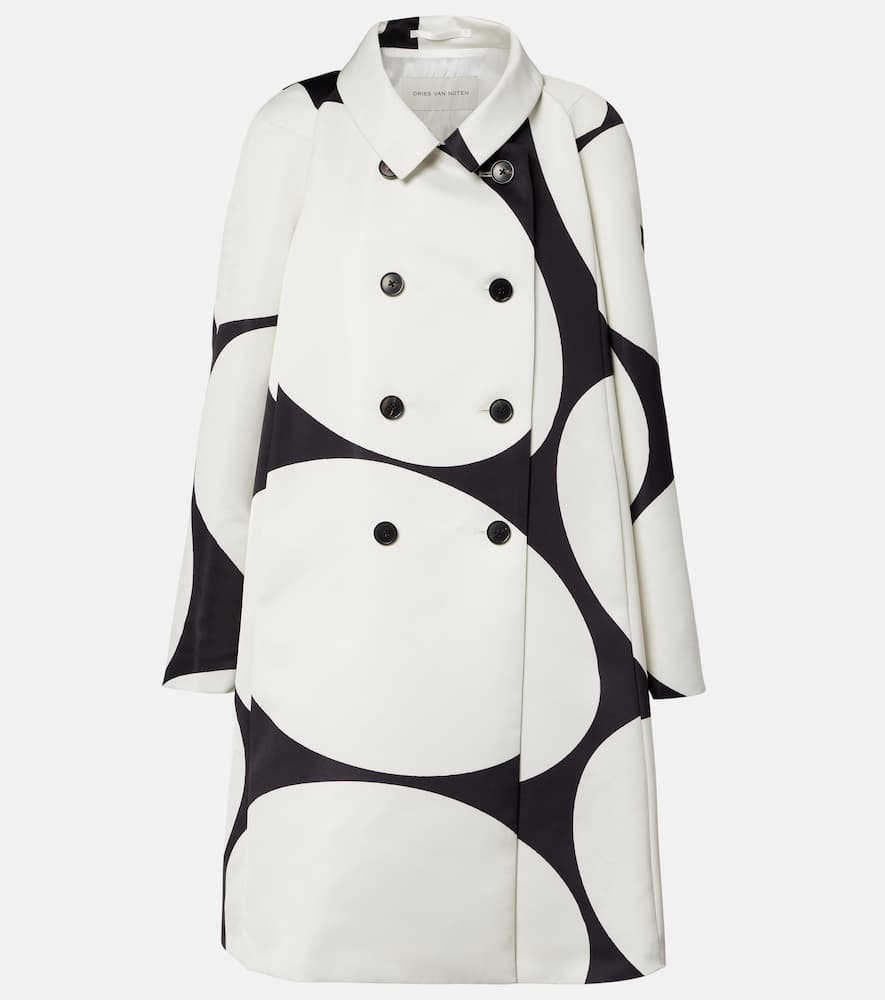 Polka-dot double-breasted satin coat