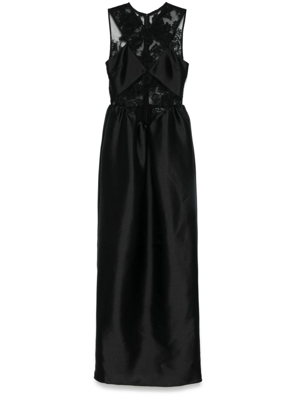 Lace-trim taffeta maxi dress - Black