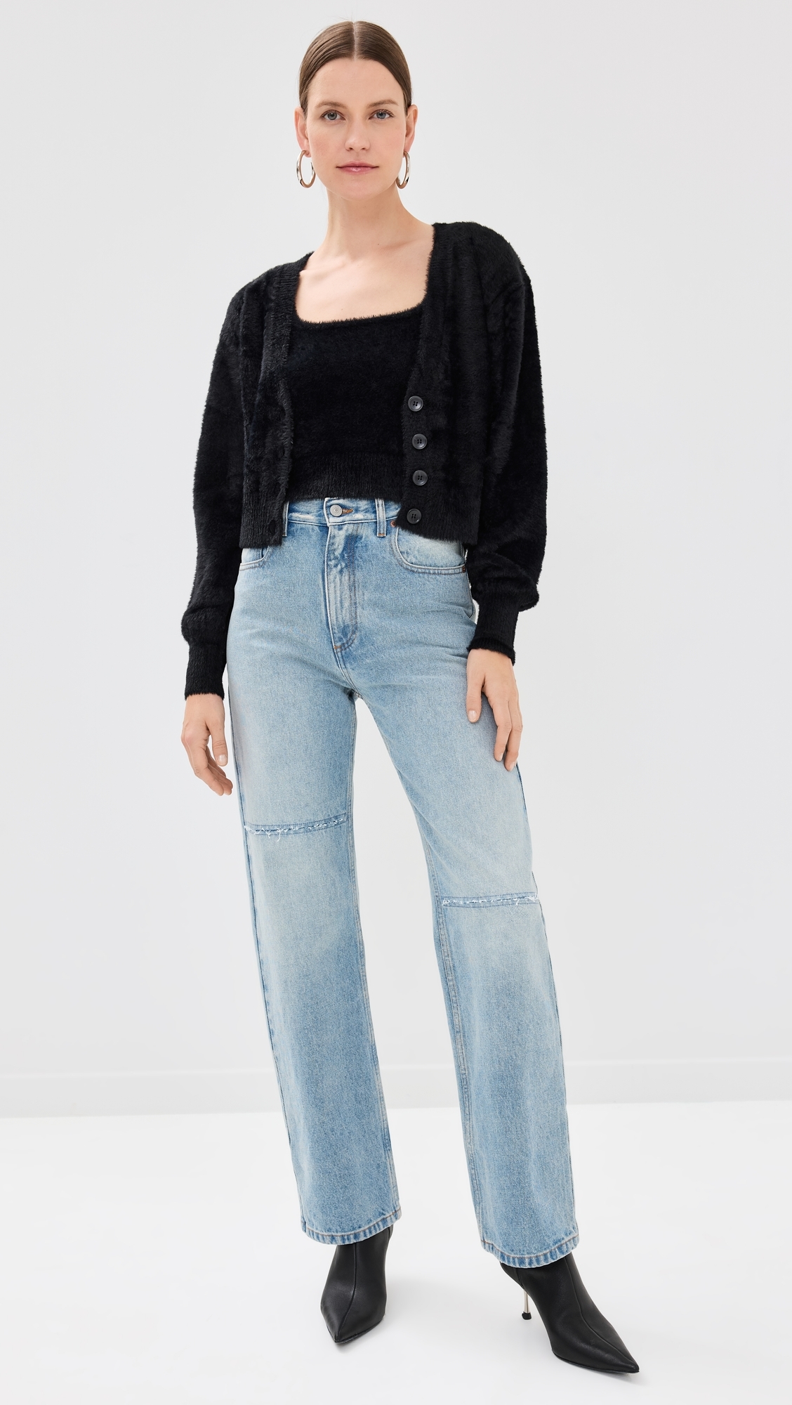 Fuzzy Cardigan Black001