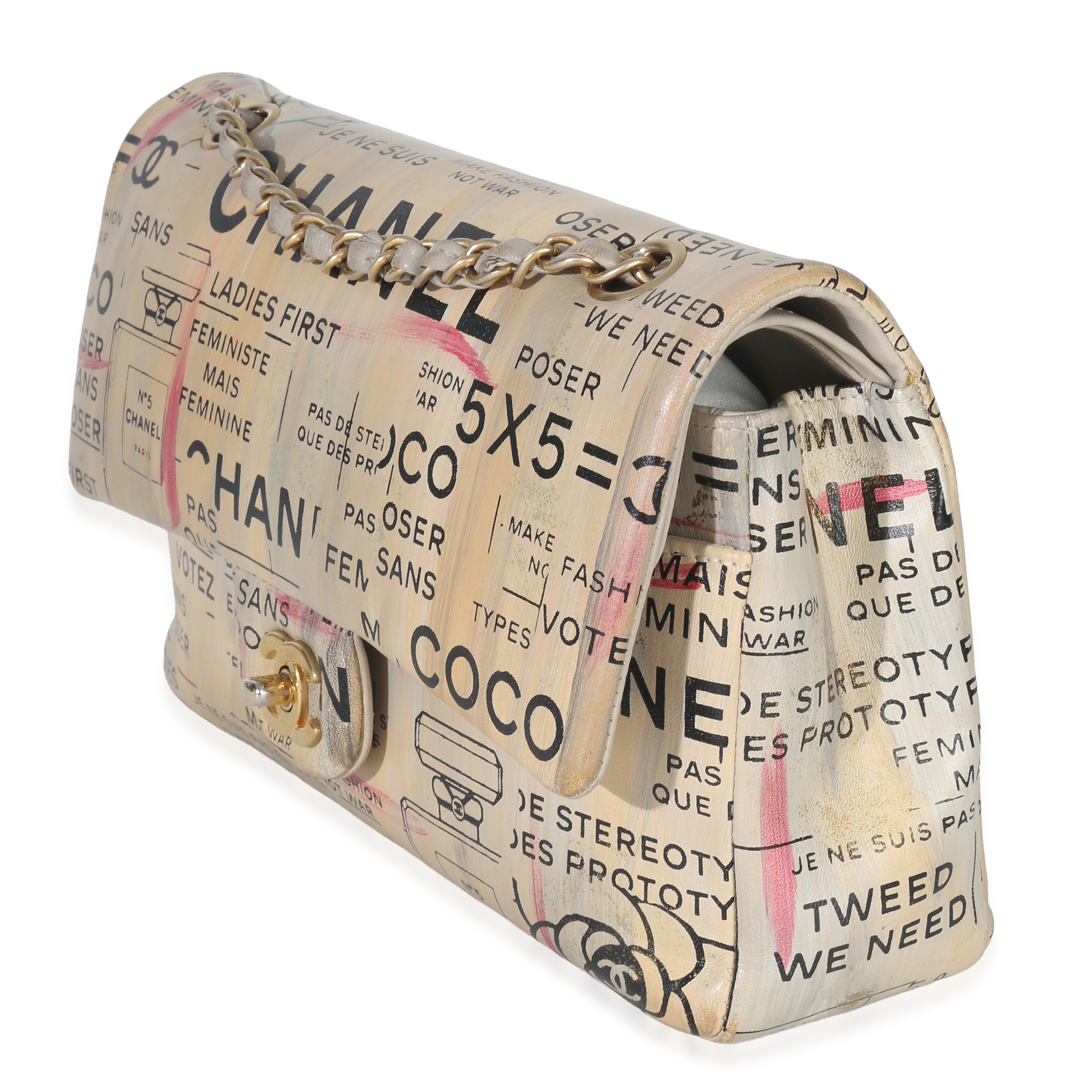 Newspaper Print Lambskin Medium Double Flap Bag