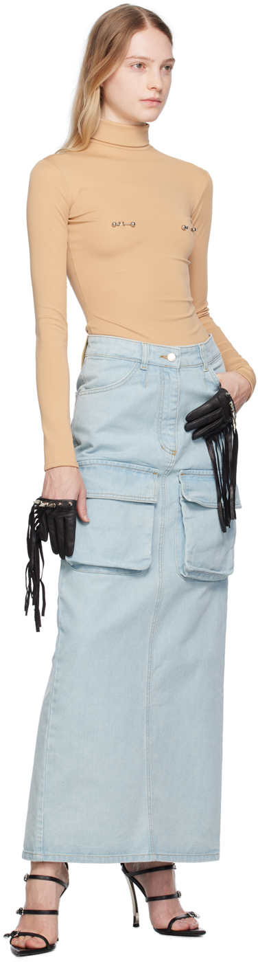 Lado Bokuchava Blue Cargo Denim Maxi Skirt
