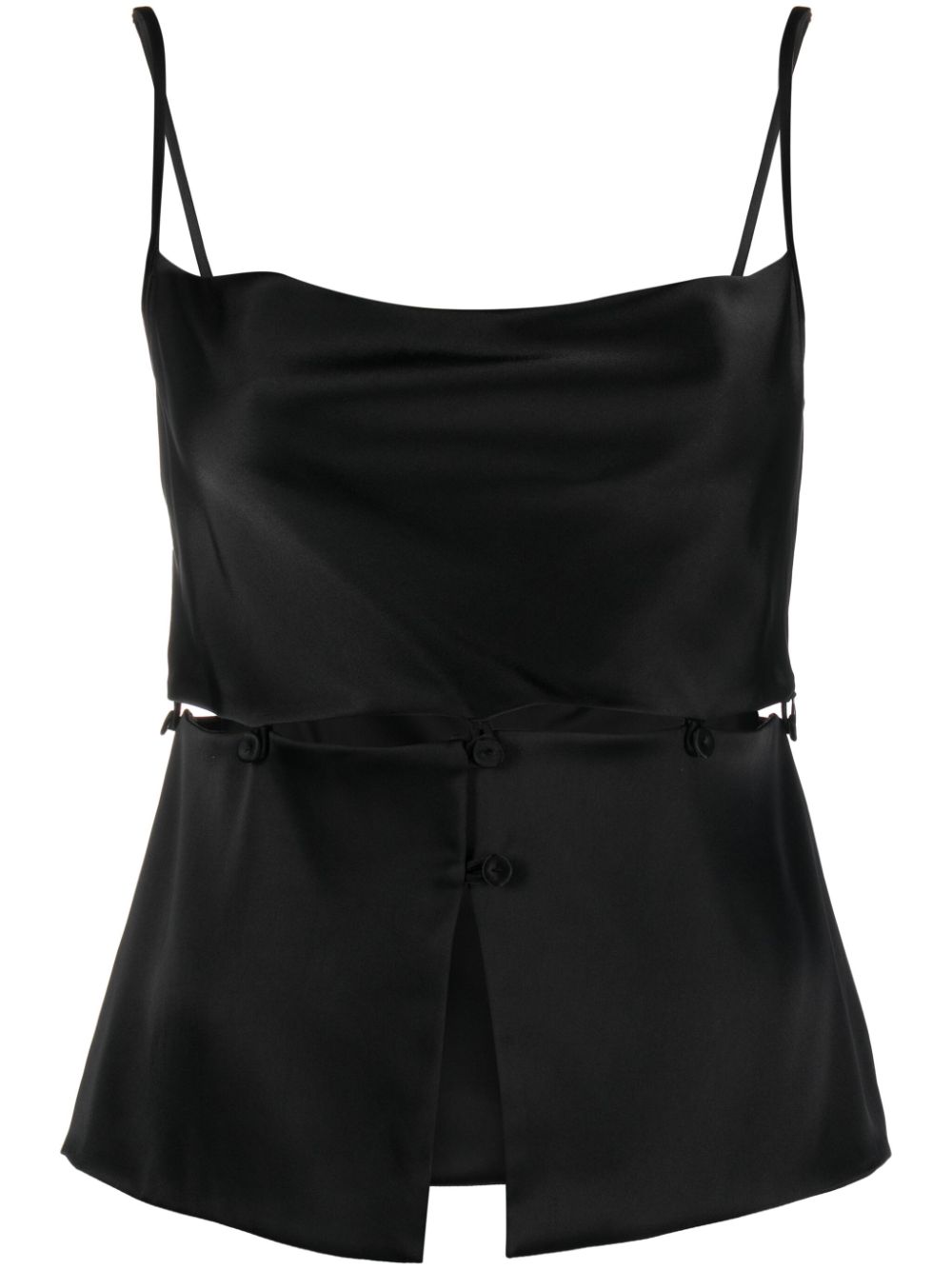 Modular peplum-waist satin tank top - Black