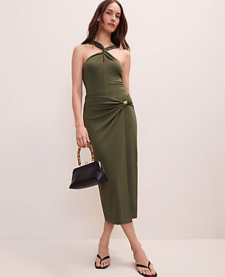 Ann Taylor Petite Hardware Embellished Wrap Midi Skirt