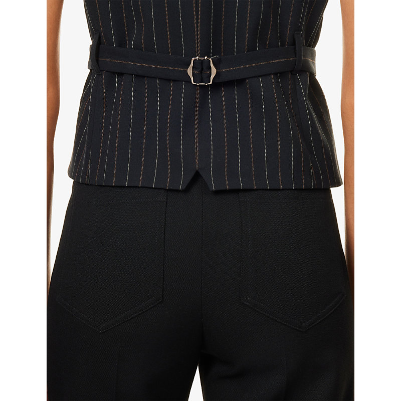 Womens Pinstripe Wrap-Over Wool-Blend Waistcoat