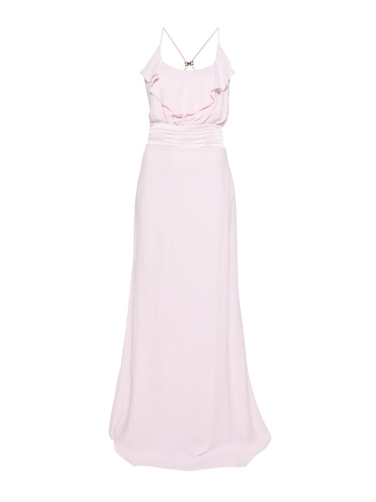 Long pink dress with ruffles