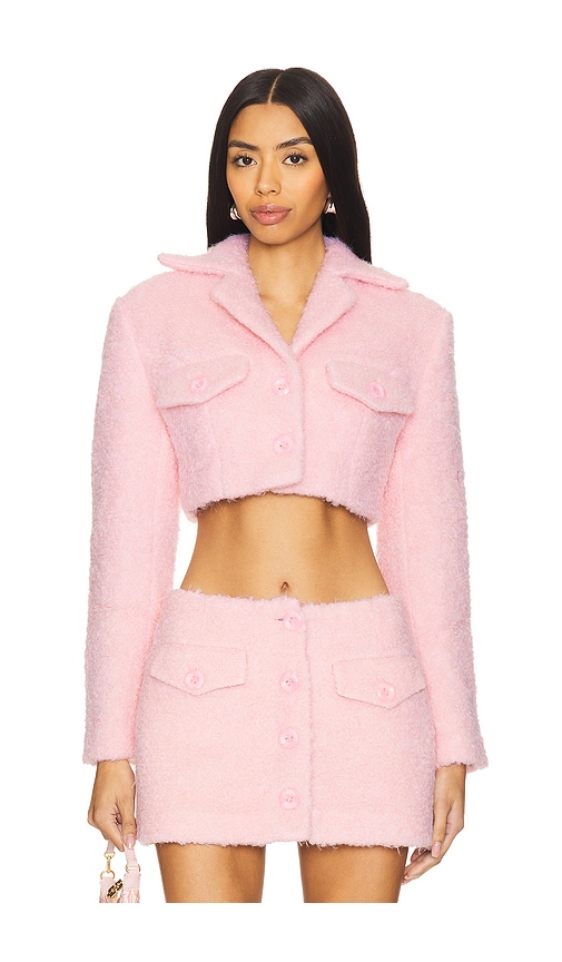 Yuhan Wang Faux Fur Cropped Jacket in Pink.  S. Also in L