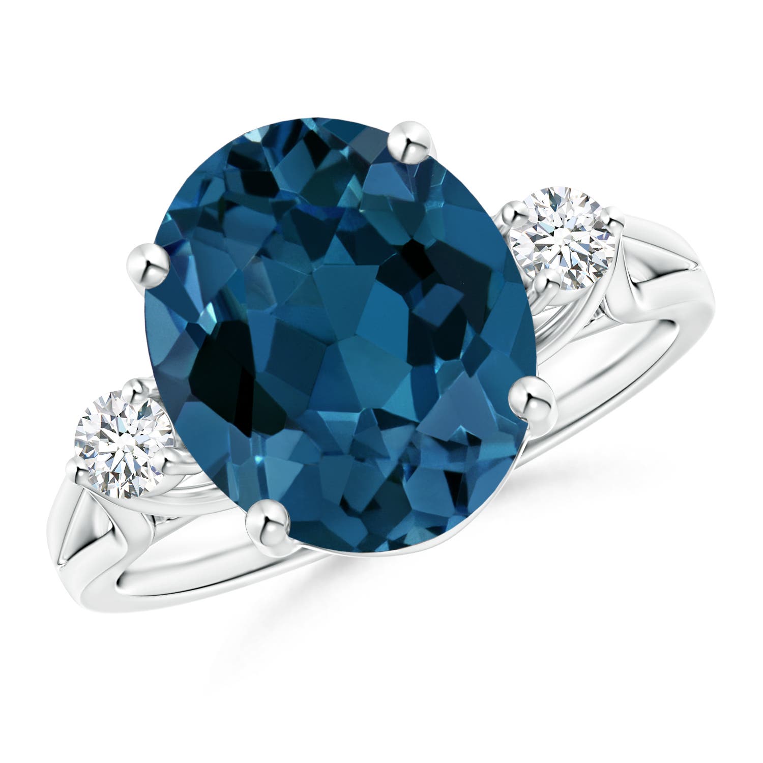 Angara 5.6 Carats Oval London Blue Topaz Loop Shank Ring with Diamond Accents in Platinum