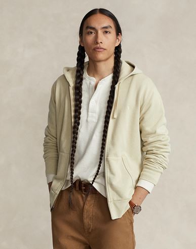 Loopback Terry Full-zip Hoodie Man Sweatshirt Beige