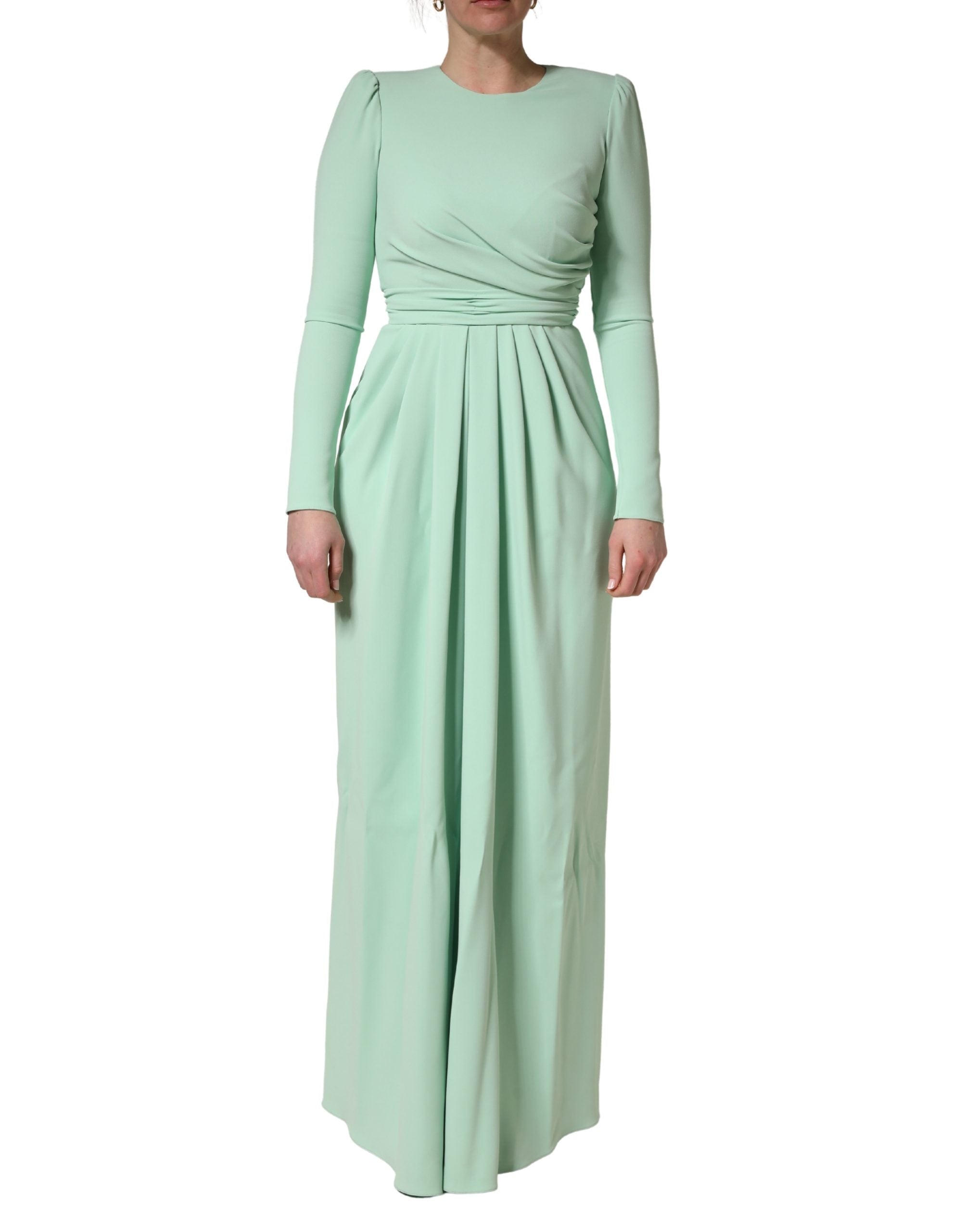 Viscose Long-Sleeve Gown Dress — Green