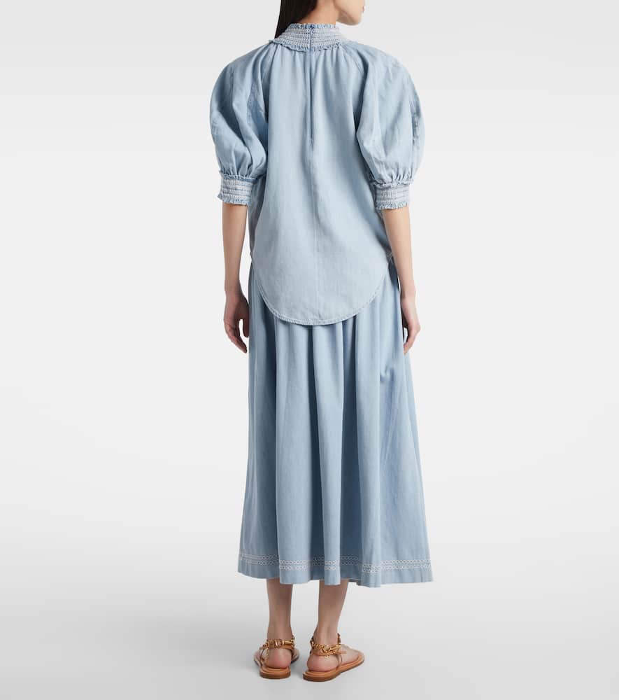 Ascension balloon-sleeve denim blouse