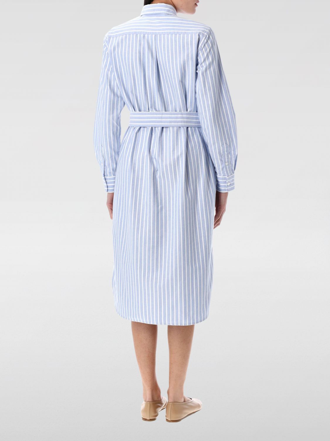 Striped cotton midi dress - Blue