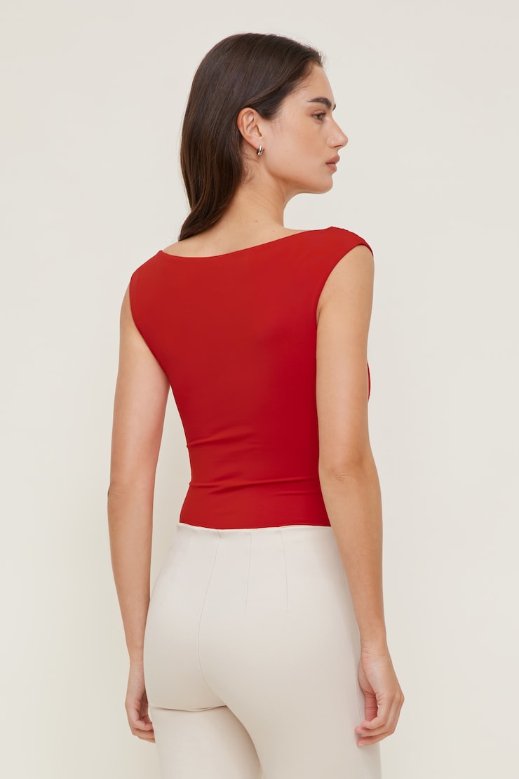 Sculpt Plunge Sweetheart Bodysuit - Red - Women Clothing