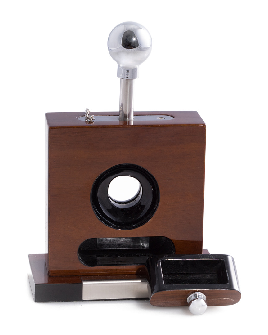 Lacquered Walnut Wood & Stainless Steel Table Top Guillotine Cigar Cutter