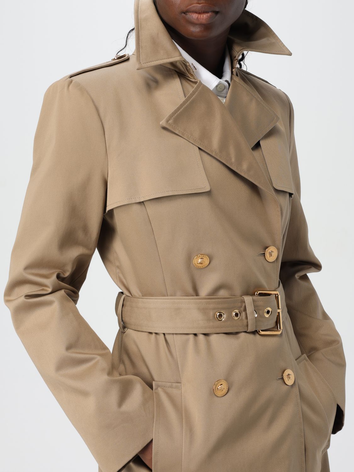 Double-breasted cotton trench coat - Neutrals