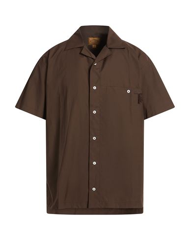 Man Shirt Dark brown Size L Cotton, Polyamide