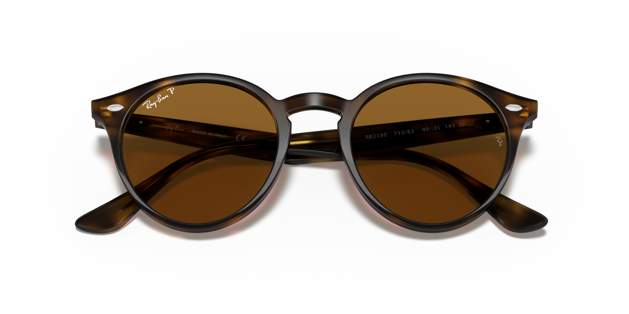 Ray - Ban Unisex Ray - Ban RB2180 710/83 Sunglasses Injected Turtle Round Polarized