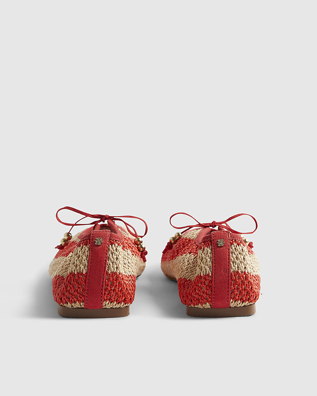 River Island Womens Mary Janes Red Raffia Fabric Striped Round Toe Textile