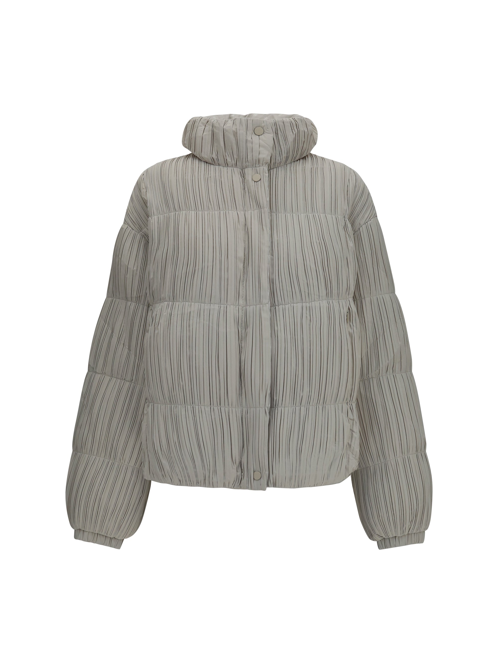 Reversible High-Neck Puffer Down Jacket — Beige