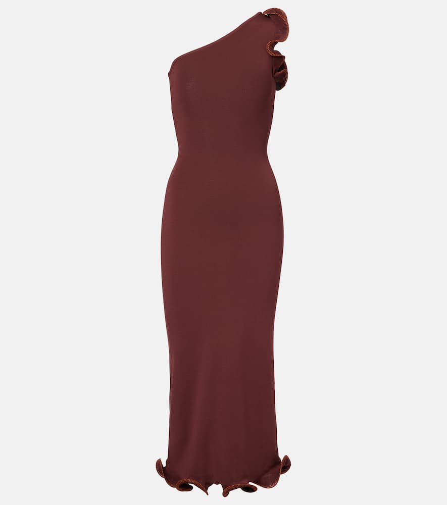 Knitted ruffled midi dress