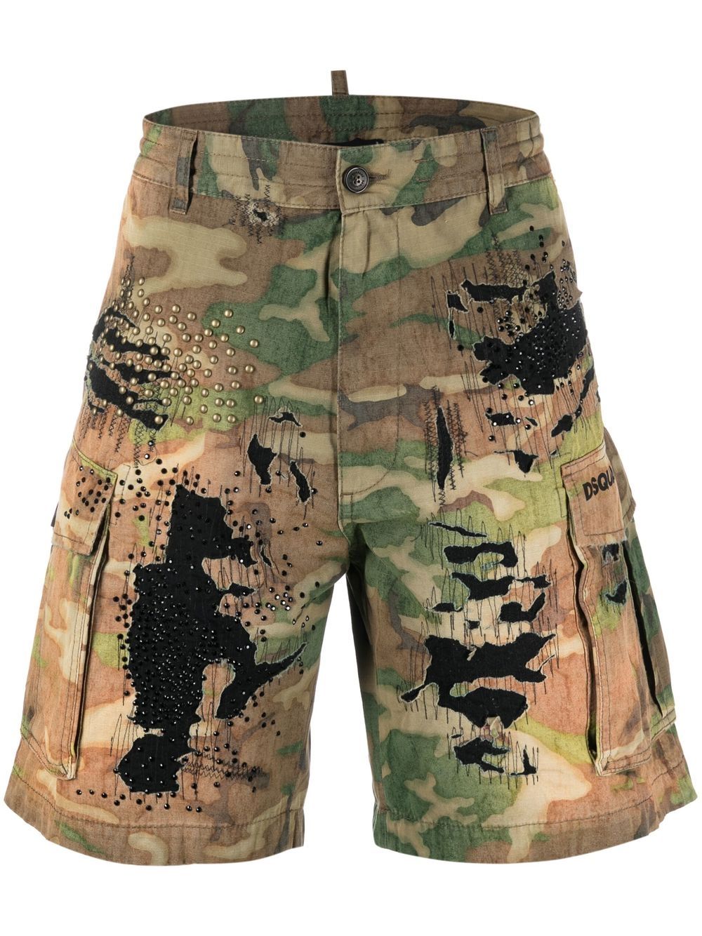 Logo-print distressed shorts - Green
