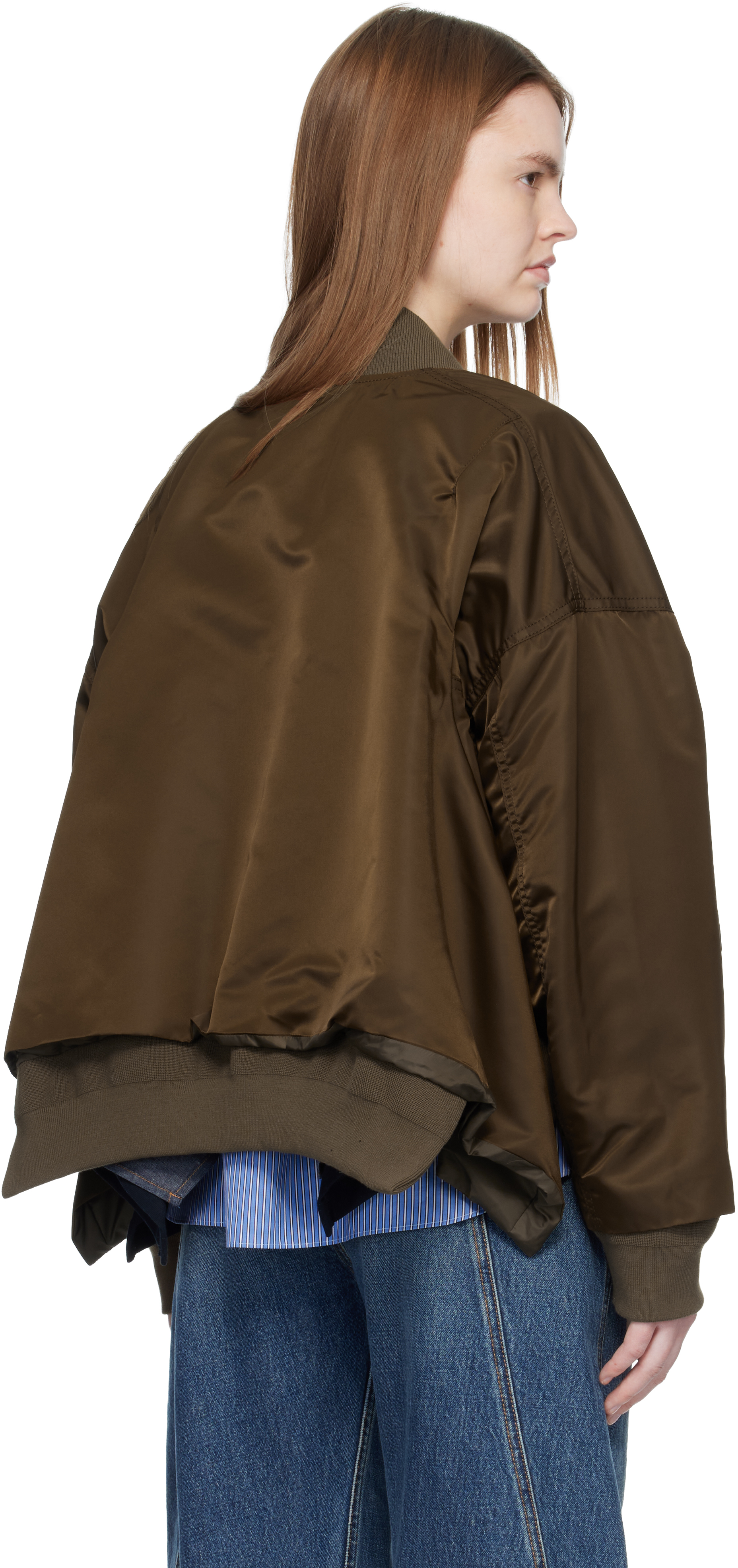 Brown Nylon Twill Bomber Jacket