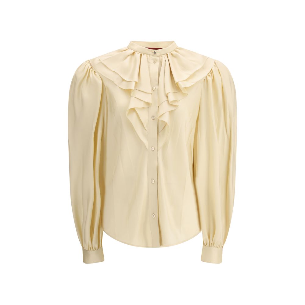 Ruffled Silk Blouse — Beige